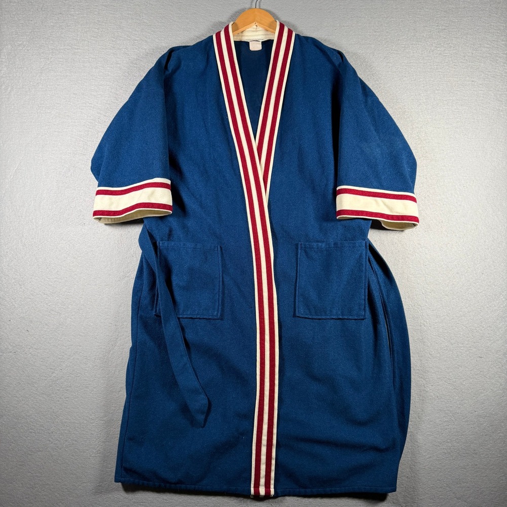 Vintage Sea Island Mens Blue Robe Striped Trim Made in USA One Size 13735